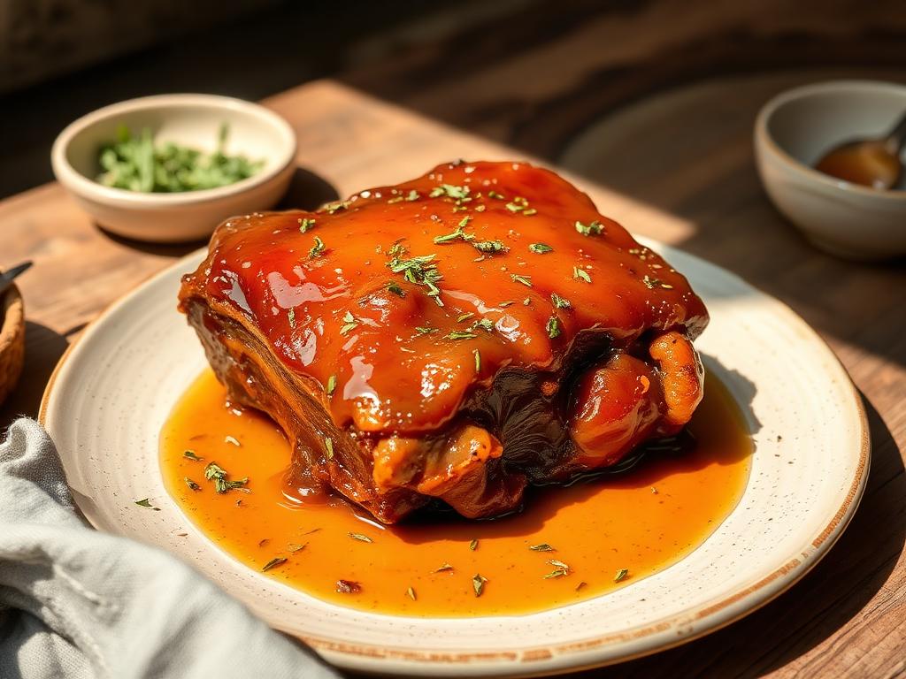 Flame grilled pork ribs on a ceramic plate